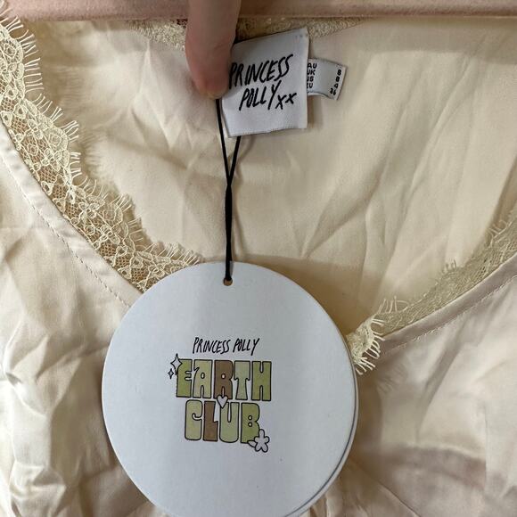 Sz 4 NWT Princess Polly Mavie Satin Champagne Tie Front Cami Top Coquette Angel - Picture 3 of 9